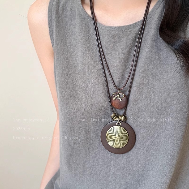 Zen feather necklace, retro bohemian, long collarbone chain