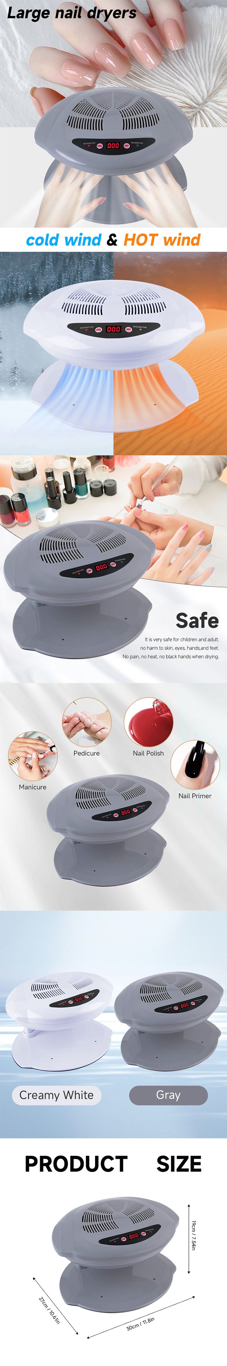 Automatic Sensor Nail Dryer Cold Hot Air Function