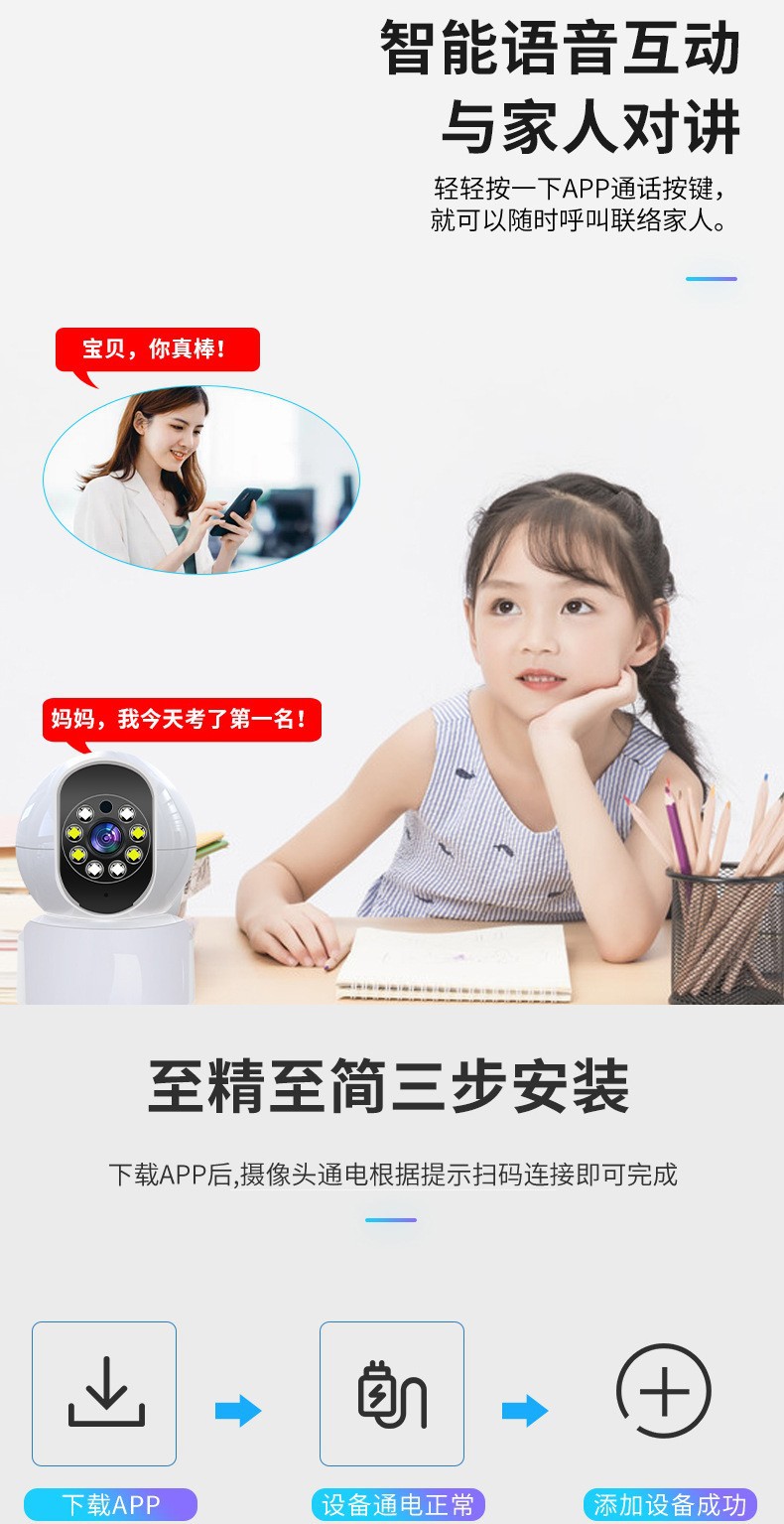 360-degree panoramic surveillance camera with night vision, wireless