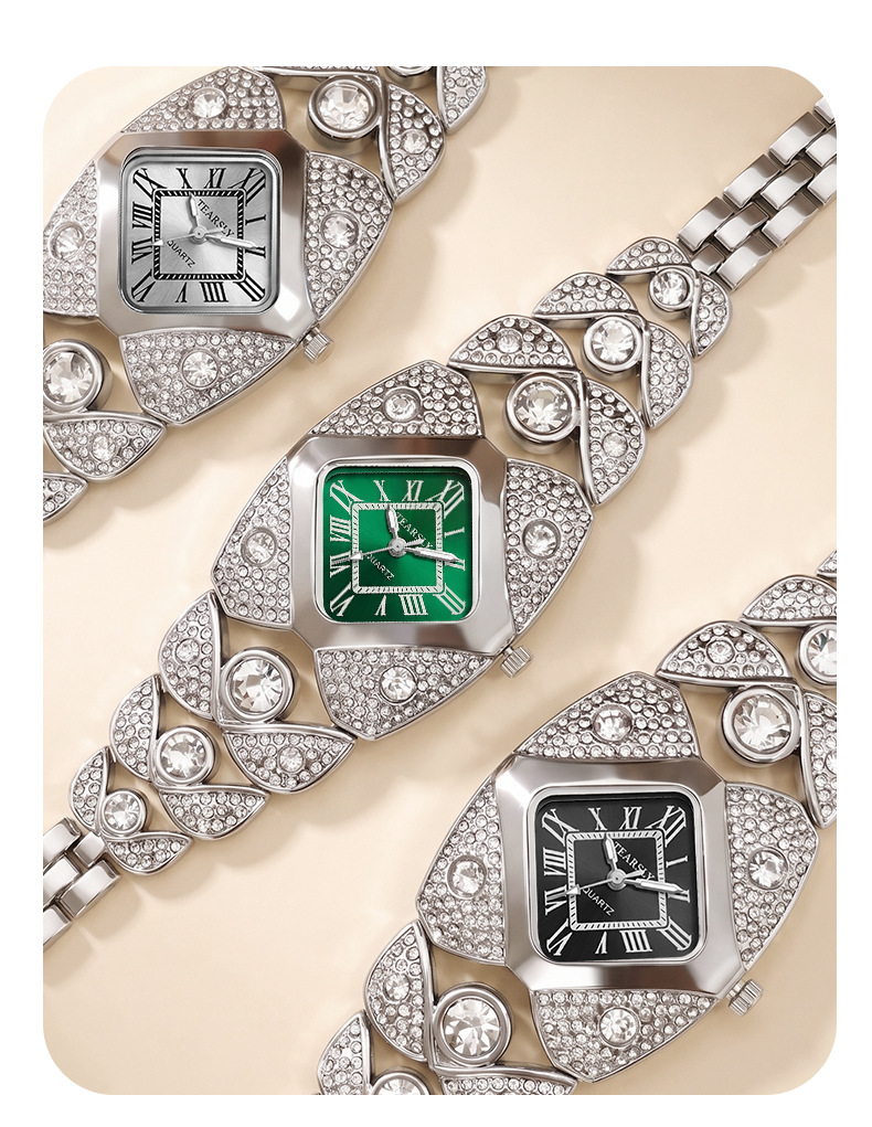 Women's quartz watch, diamond-studded vintage bracelet style