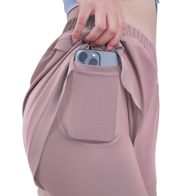 Sahte iki parçalı spor tayt cep pantolon çıplak hissediyorum spor uzun pantolon kadınlar için yüksek belli popo kaldırma yoga pantolonları