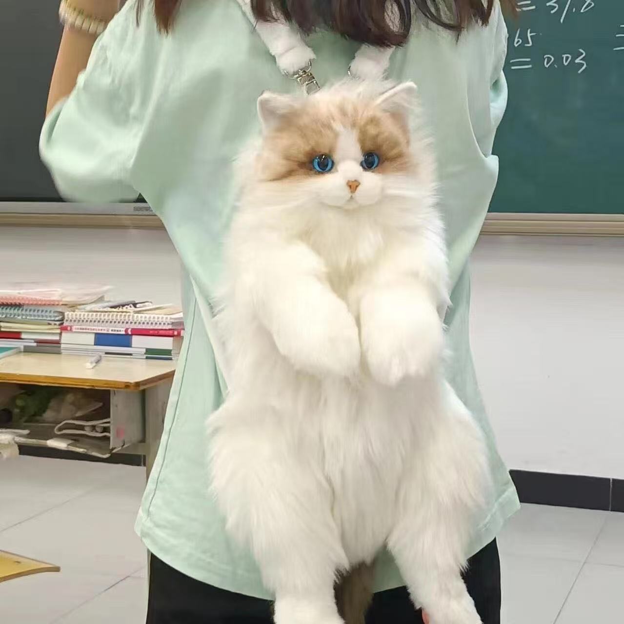 Peluş kedi sırt çantası, sevimli, yumuşak, çocuk oyuncağı ve hediye