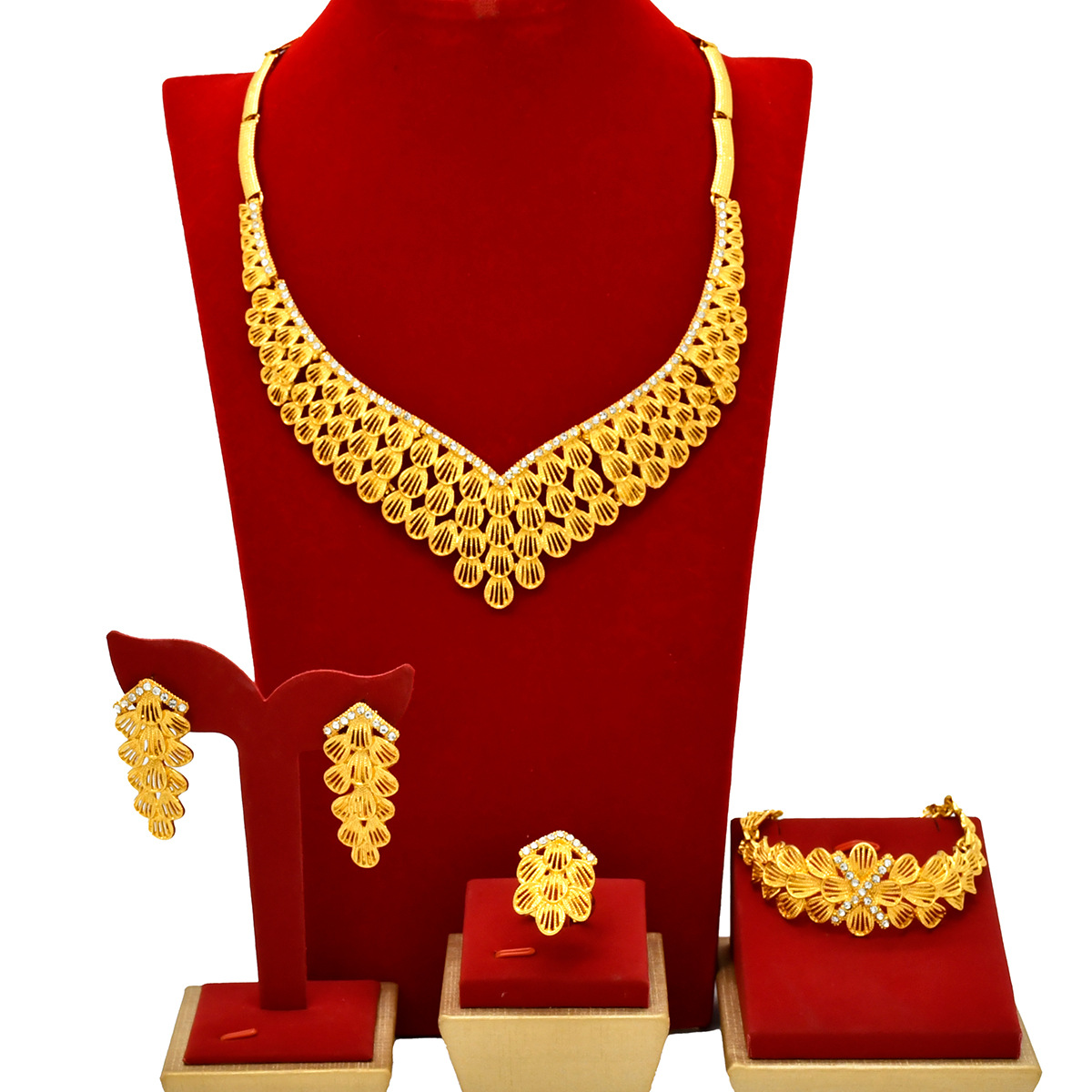 Dubai Brautschmuckset, 24K vergoldet, vierteilig