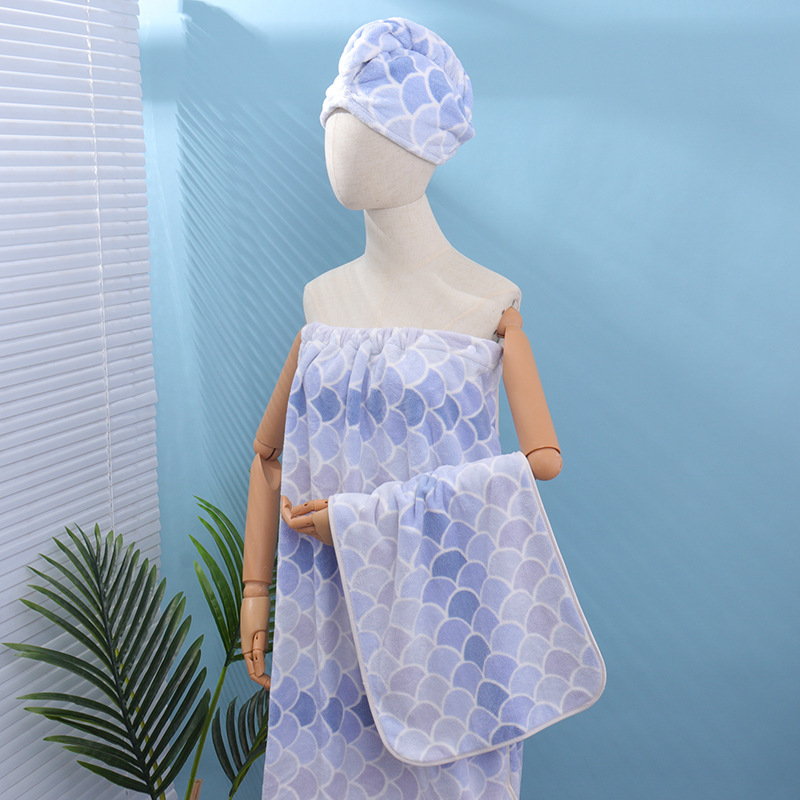 Mermaid pattern towel set, 4-piece, absorbent, soft