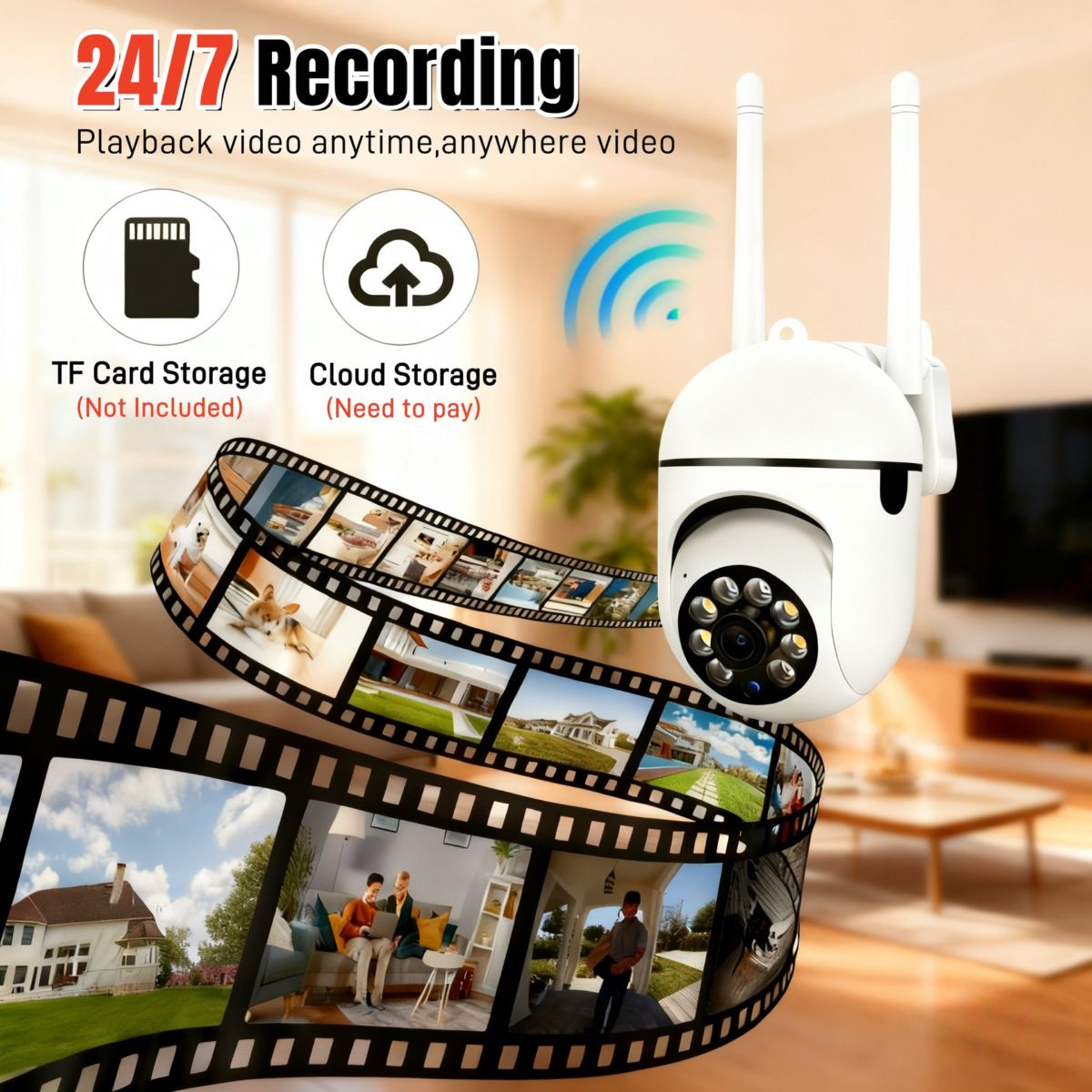 WiFi gözetleme kamerası, gece görüşü, panoramik