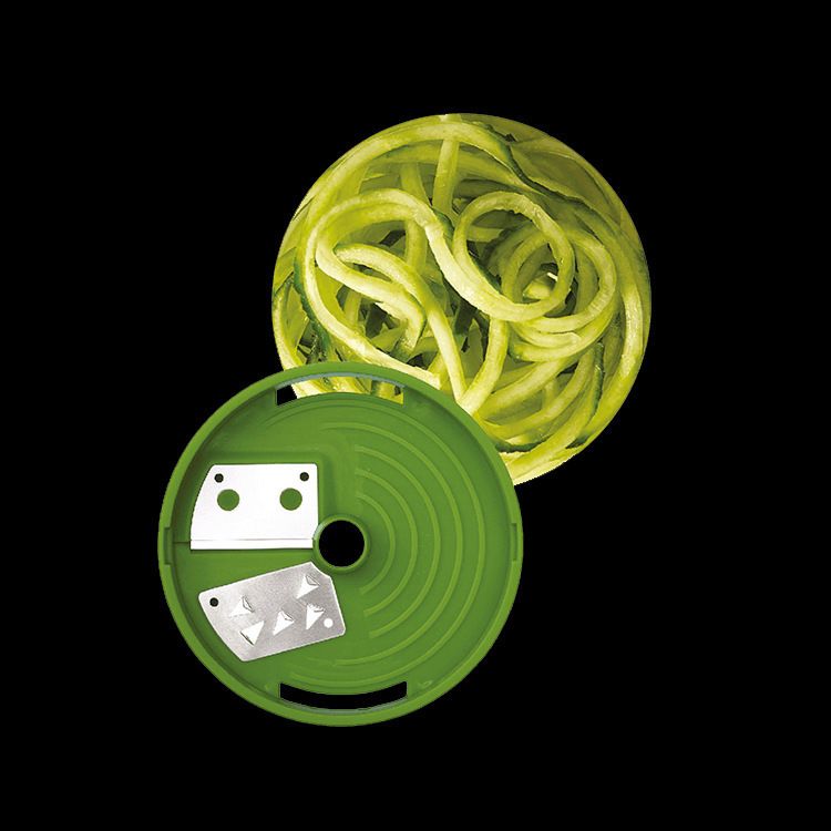 Multifunctional vegetable cutter with rotating container for cucumbers and zucchini