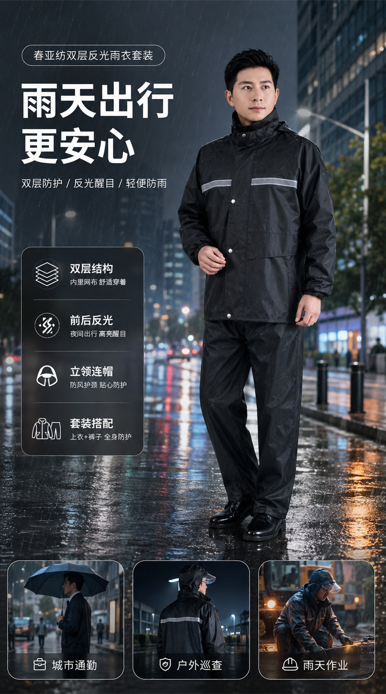 Raincoat and Pants Set Reflective Split Full Body Cycling