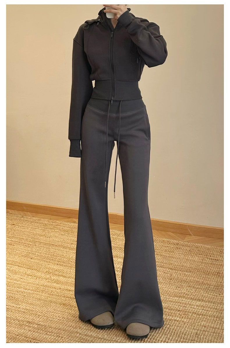 【婵兰】玫粉色秋季美式垂感显瘦运动微喇裤女休闲辣妹瑜伽卫裤