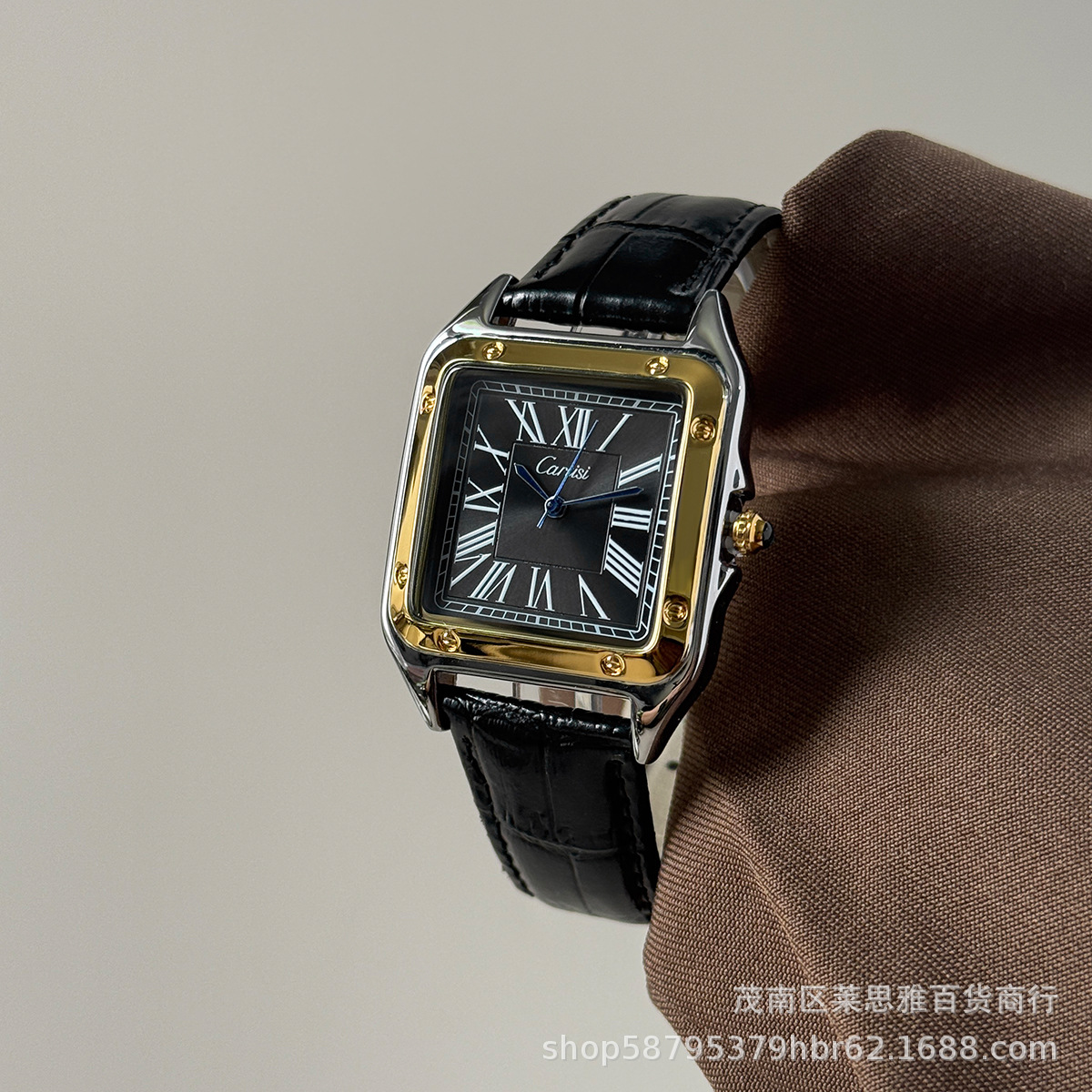 Cartisi men's wristwatch, square, roman numerals, leather strap