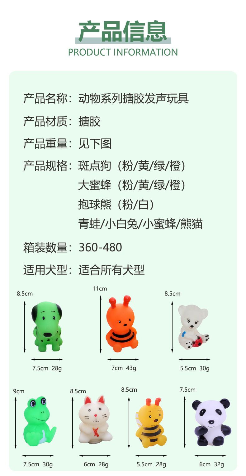 经典卡通动物系列狗狗发声玩具宠物互动玩具解闷搪胶玩具厂家直销