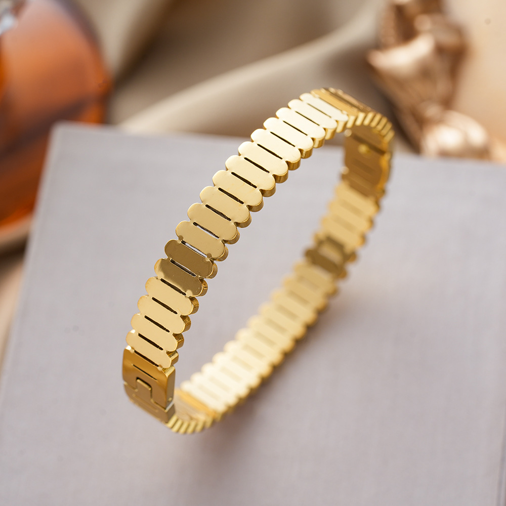 Strass-besetztes Titanzahl-Armband für Damen, offener Edelstahl, farbbeständig