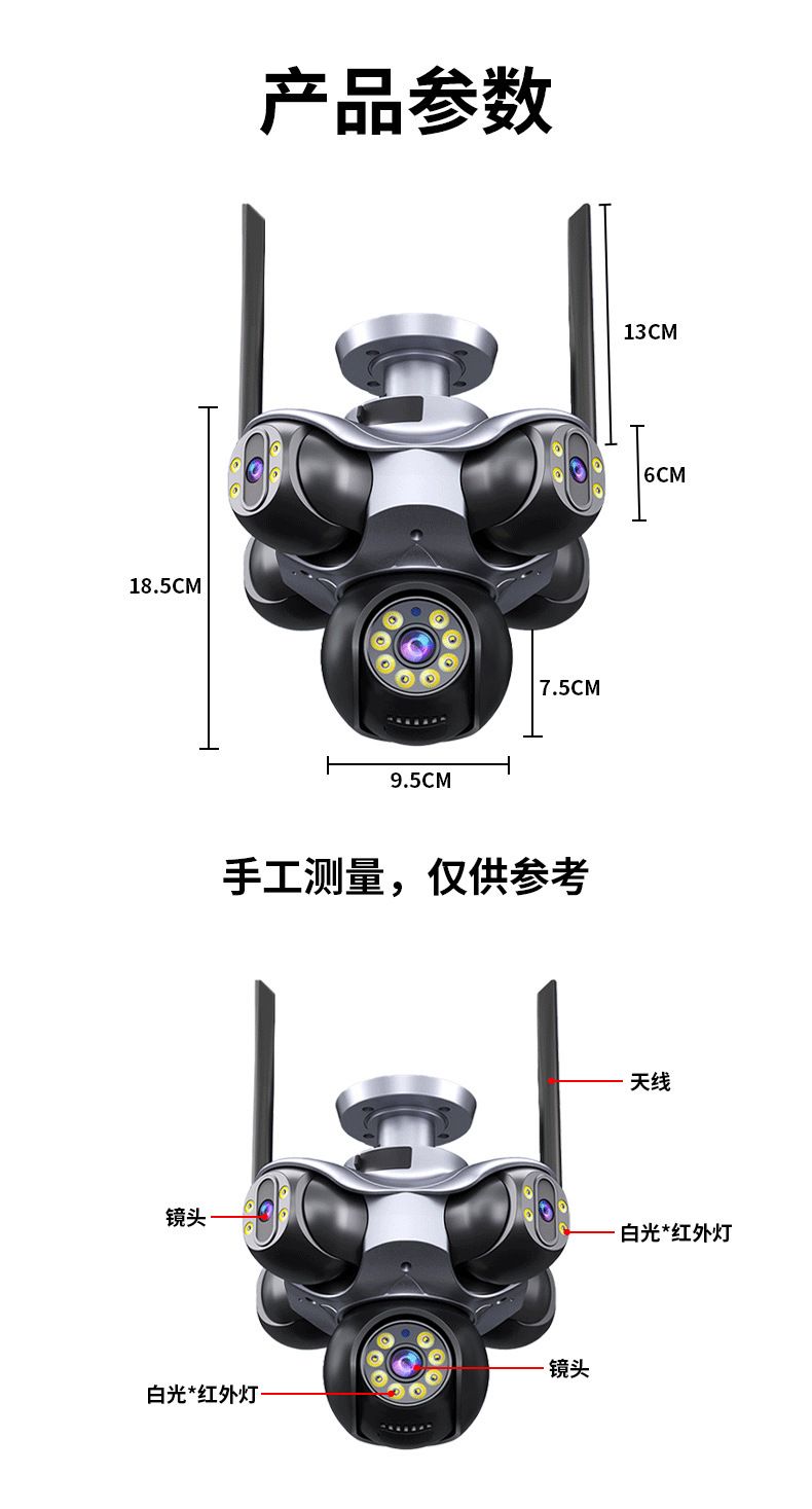 5-channel surveillance camera, motion detection, WiFi alarm, indoor/outdoor