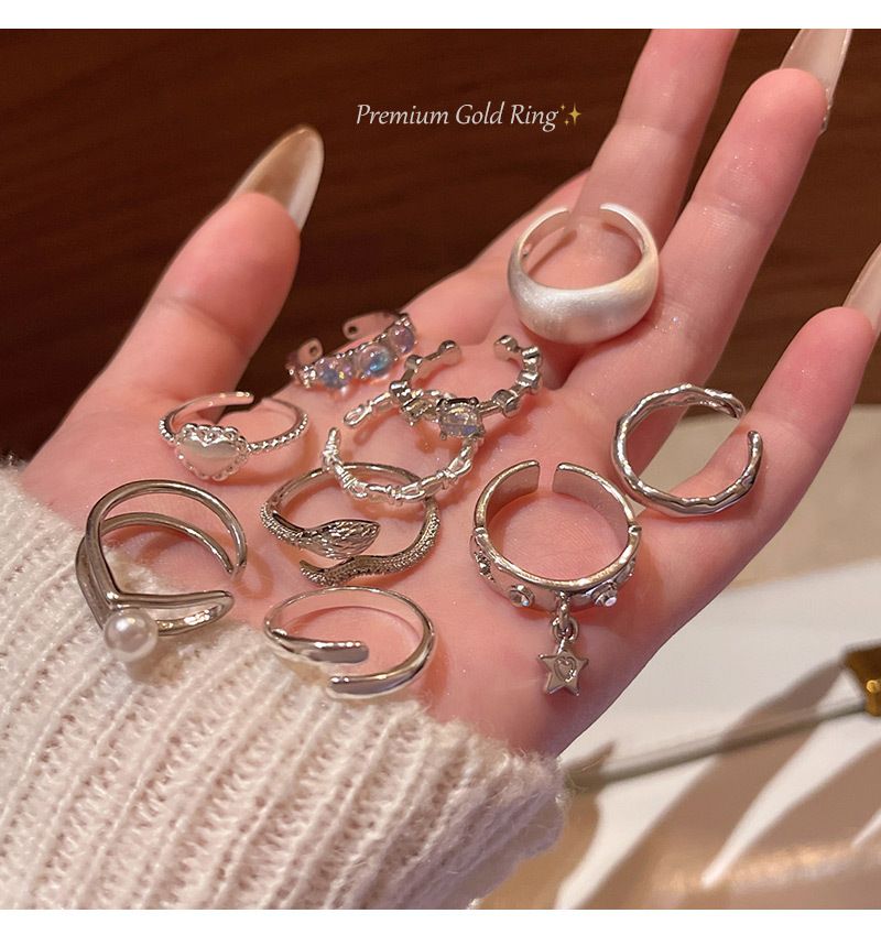 Zircon adjustable open ring for women, Korean style