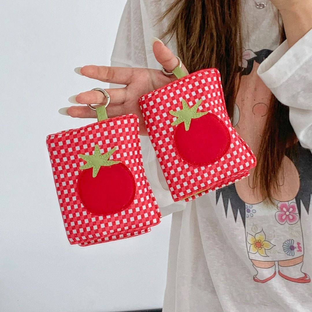 Passport holder, red plaid design, portable mini storage