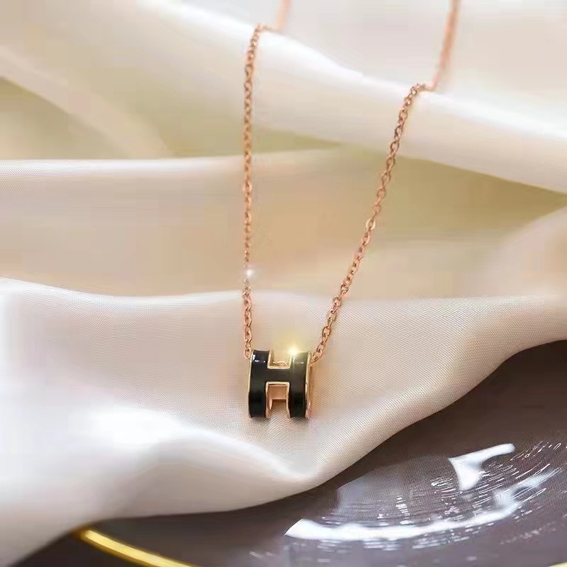 H letter pendant necklace, silver, women's design