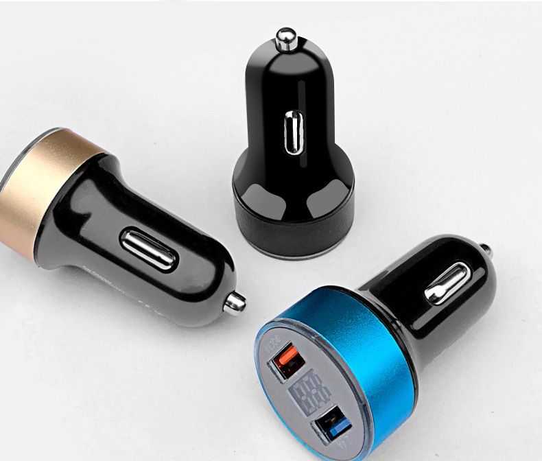 Yeni araç şarj cihazı Qualcomm QC3.0 dijital ekran araç şarj cihazı tam protokol 5.4A çift USB çok fonksiyonlu akıllı hızlı şarj