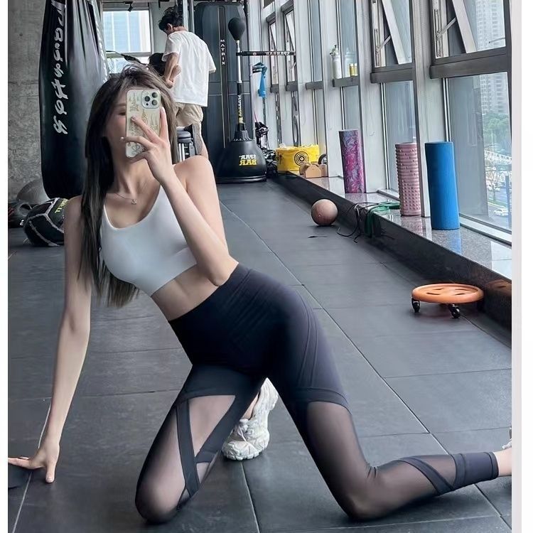 Sexy Yoga Pants Women Mesh High Waist Quick Dry