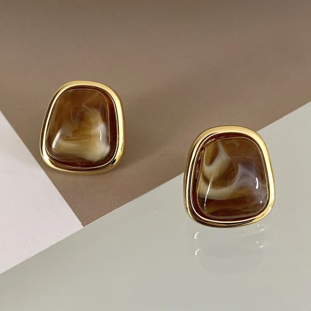 Fransız Vintage Küpe Karamel Kehribar Renkli Boncuklu