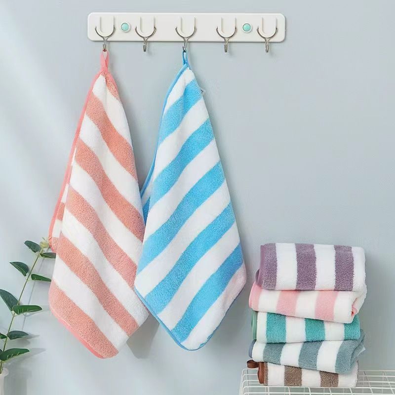 Coral fleece towel set, wide stripe, strong water absorption