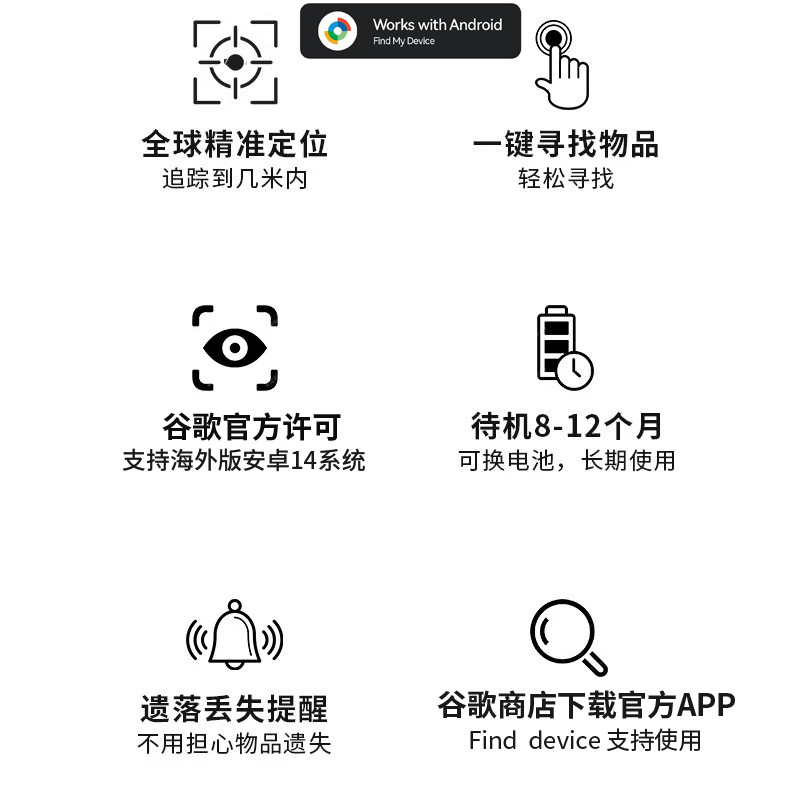 Bluetooth tracker compatible with Google and Apple, location finding