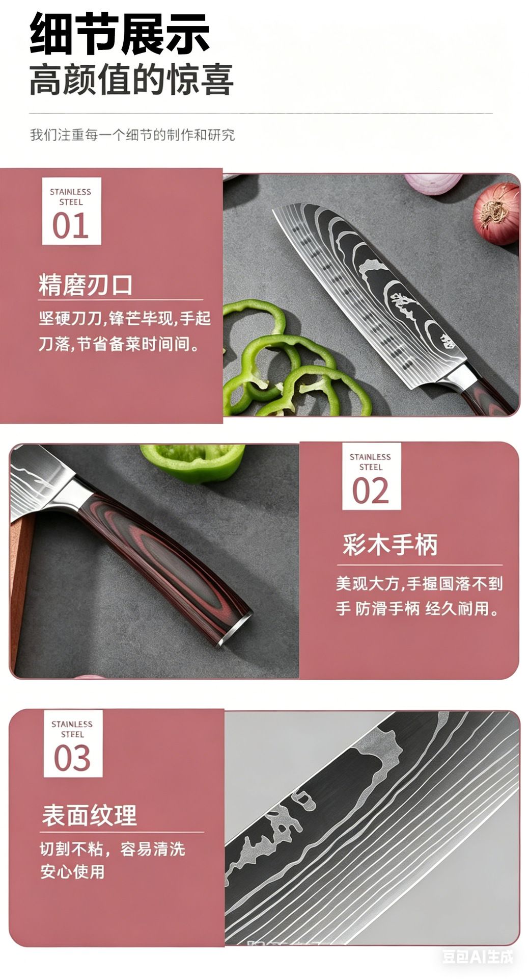 外贸跨境大马士革激光纹厨师刀水果刀不锈钢刀具套装日式刀三德刀