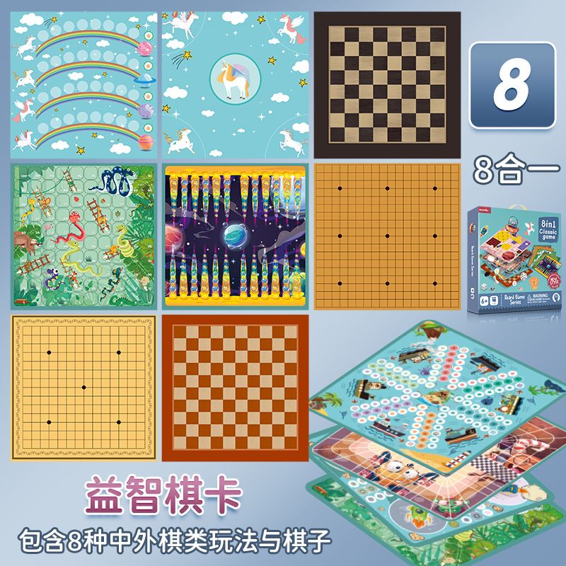 8-in-1 Schachspiel-Set, Schach Dame Backgammon Militärschach