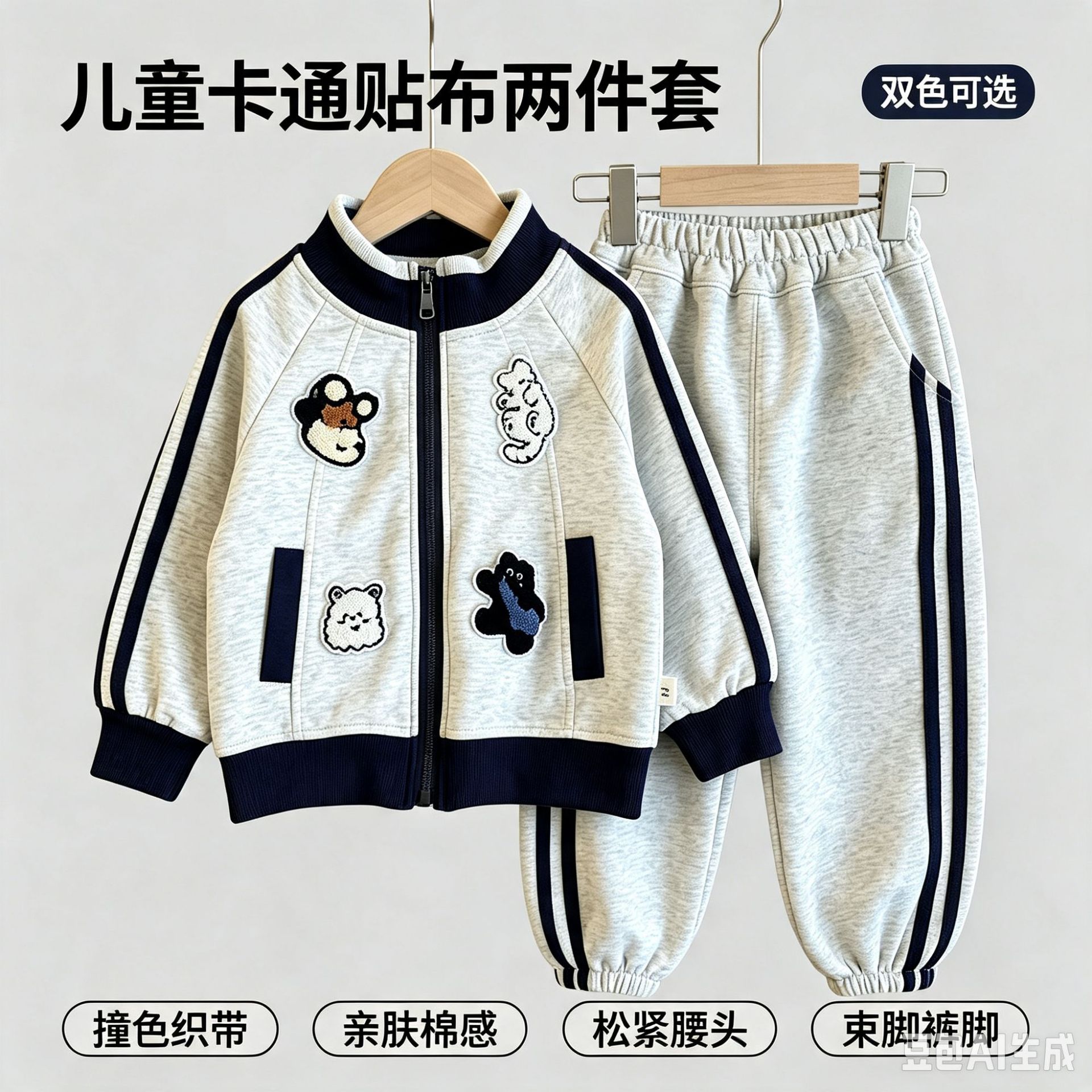 Children's sportswear set, raglan sleeves, towel embroidery, two-piece