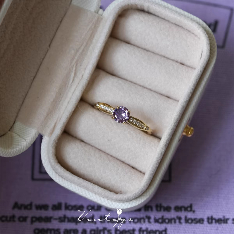 Purple open design ring for women, vintage style, versatile