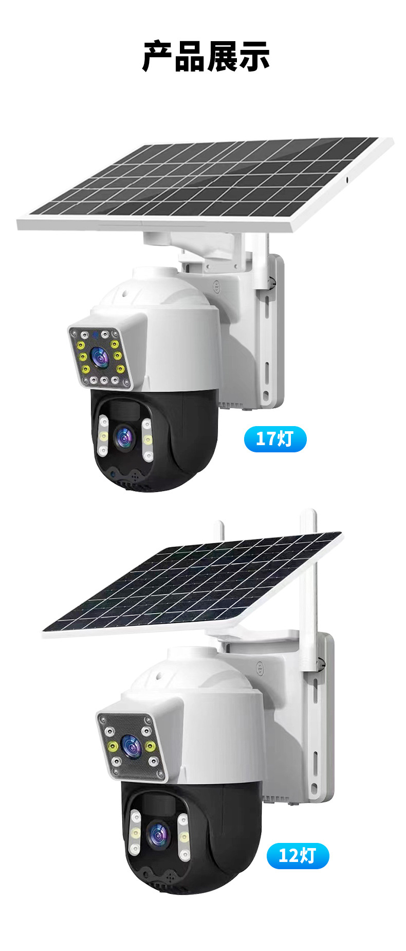 Solar-powered dual-lens WiFi surveillance camera with HD night vision