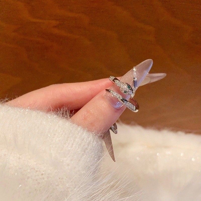 Zirconia Snake Open Ring Vintage Luxury Green Eye