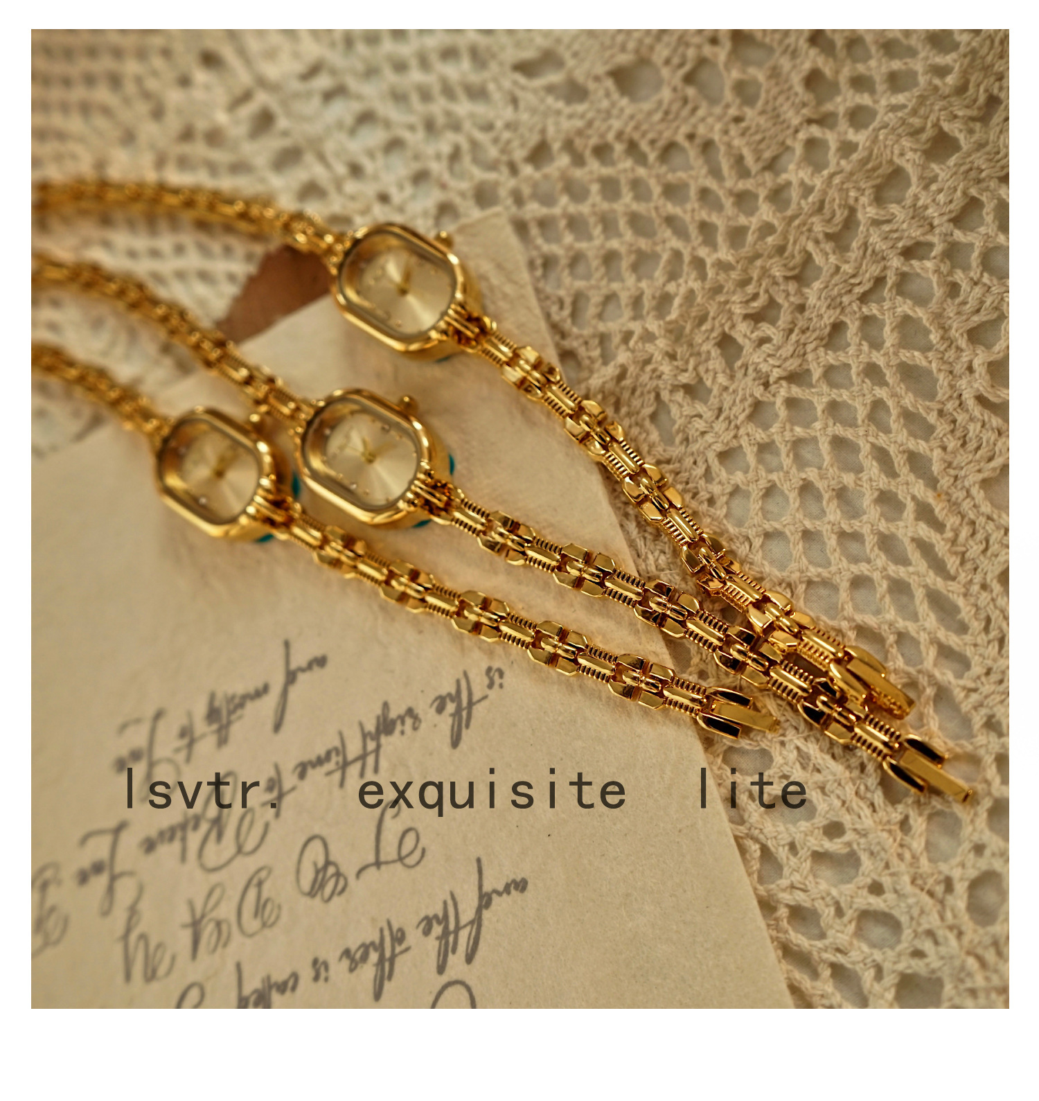 LSVTR Vintage-Damenuhr in Gold mit Mini-Armband