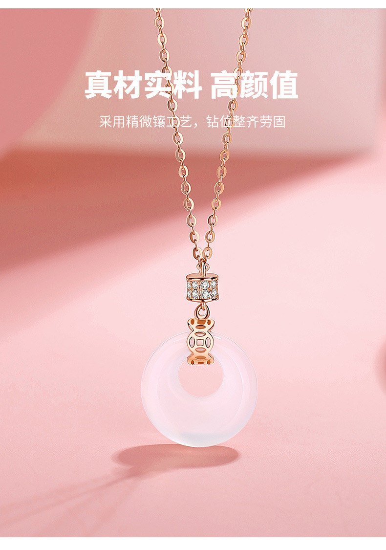 S925 Silver White Chalcedony Necklace, Safety Buckle, Chinese Style