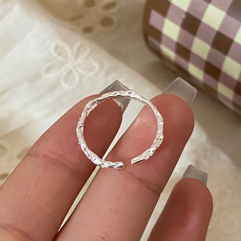 韩国925纯银素圈戒指女不撞款百搭尾戒ins设计高级感时髦开口戒指
