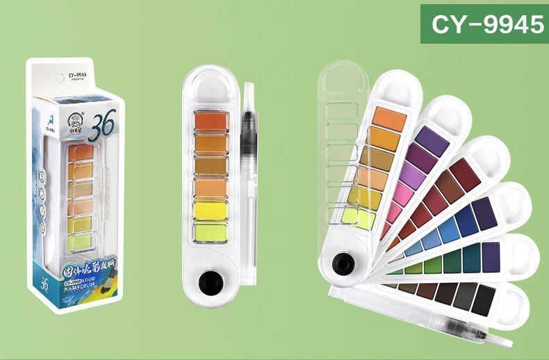 Fan-shaped solid watercolor set, 12/24/36 colors, portable