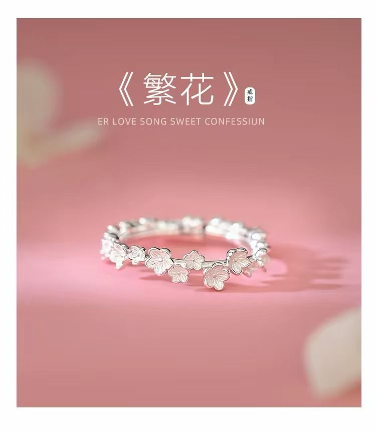 925 Silver-Plated Floral Ring, Adjustable