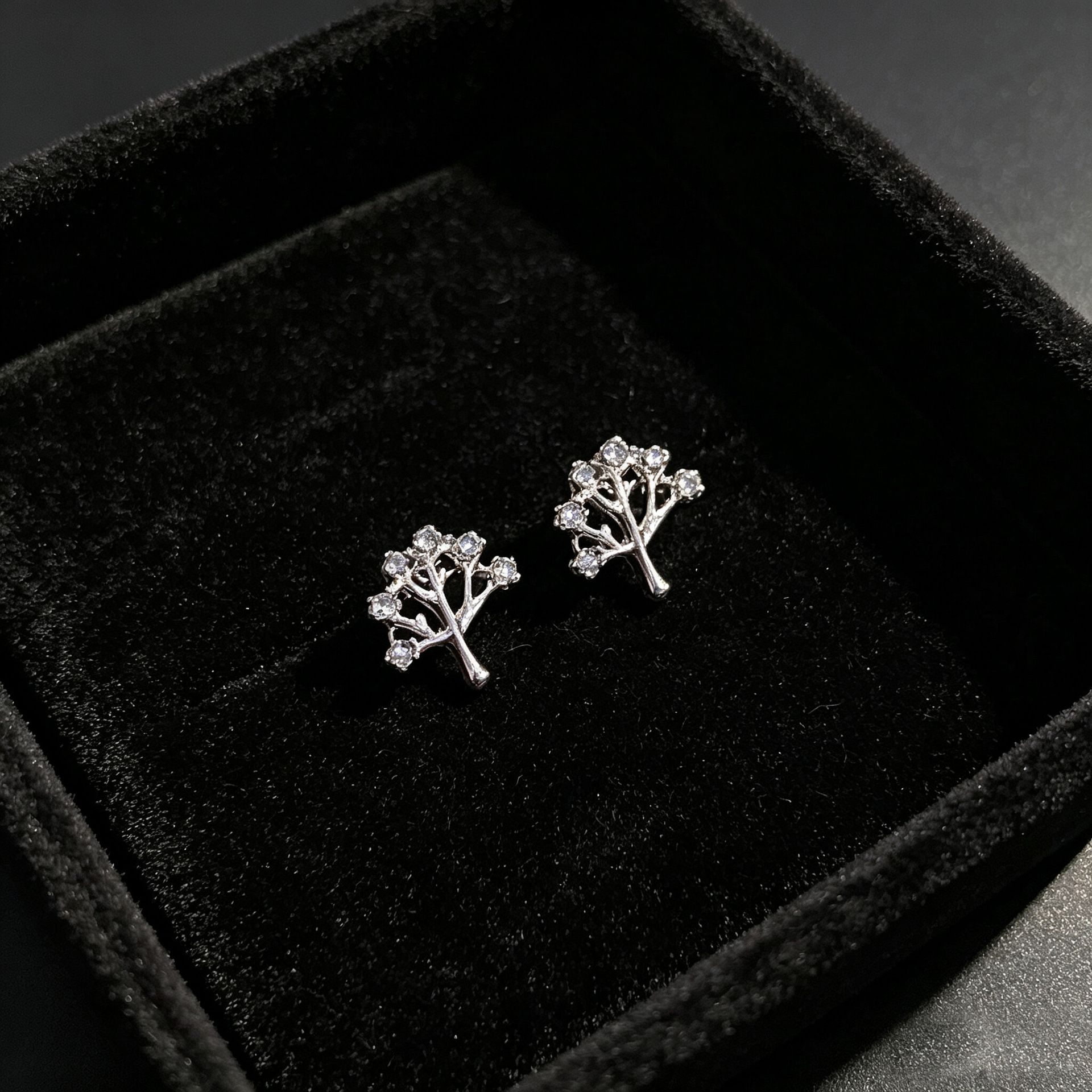 S999 Sterling Silver Zircon Stud Earrings Women