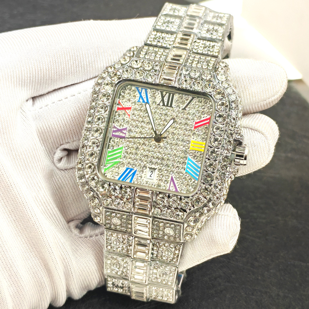 Herren-Quarzuhr, diamantbesetzt, Hip-Hop-Stil, Luxusdesign