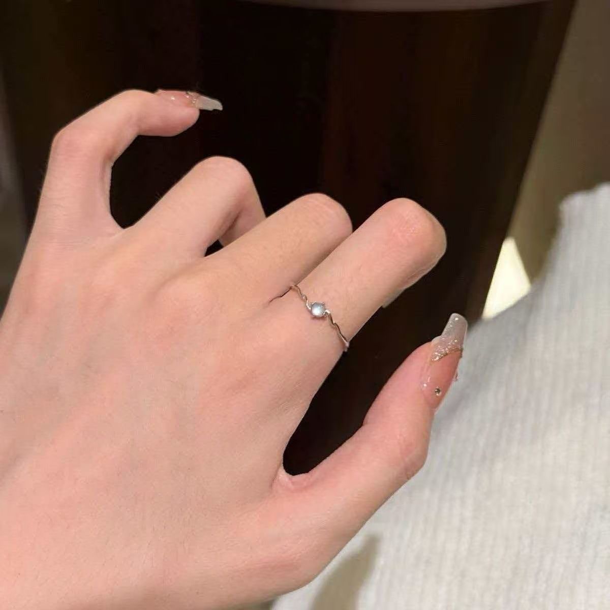 Blaugewässerter Ring, verstellbar, Damendesign