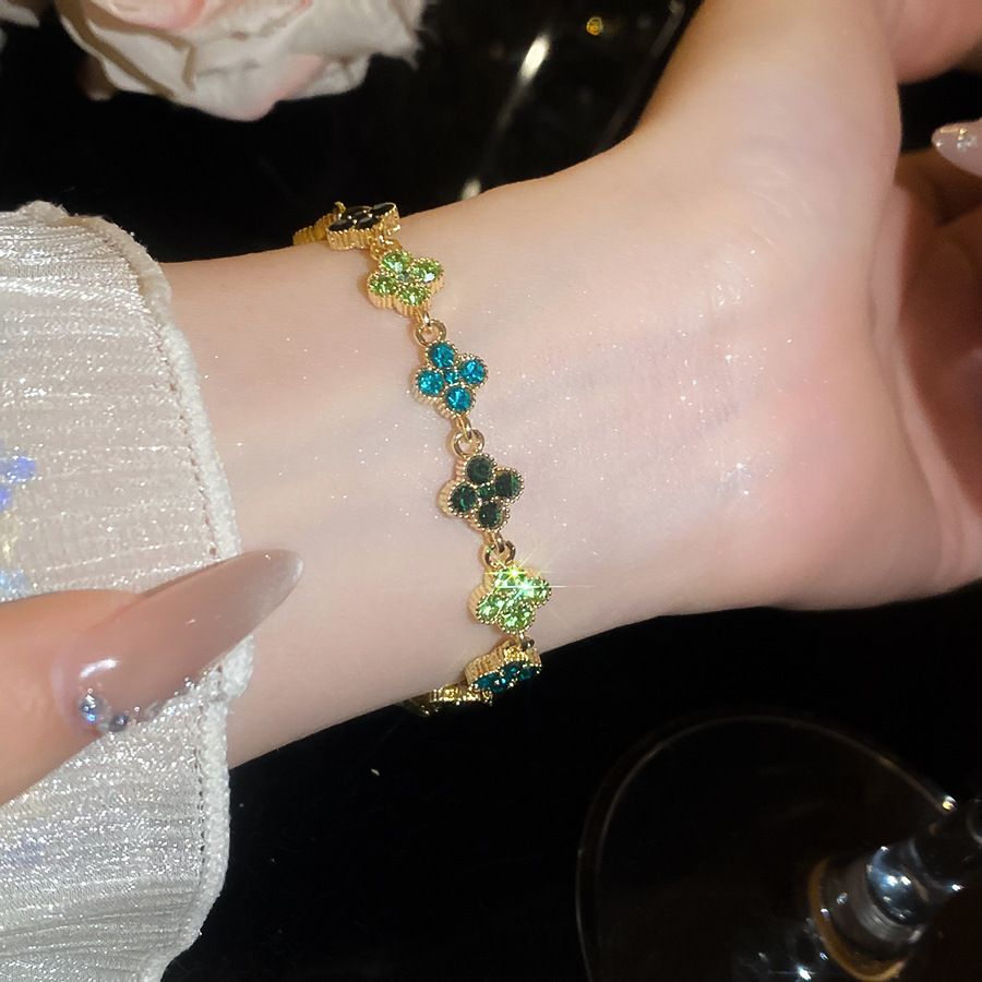 Strass-Glücksklee-Blüten-Armband, Vintage