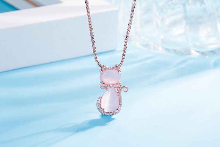 Koreli stil kolye kedi tasarımı kuvars kristal