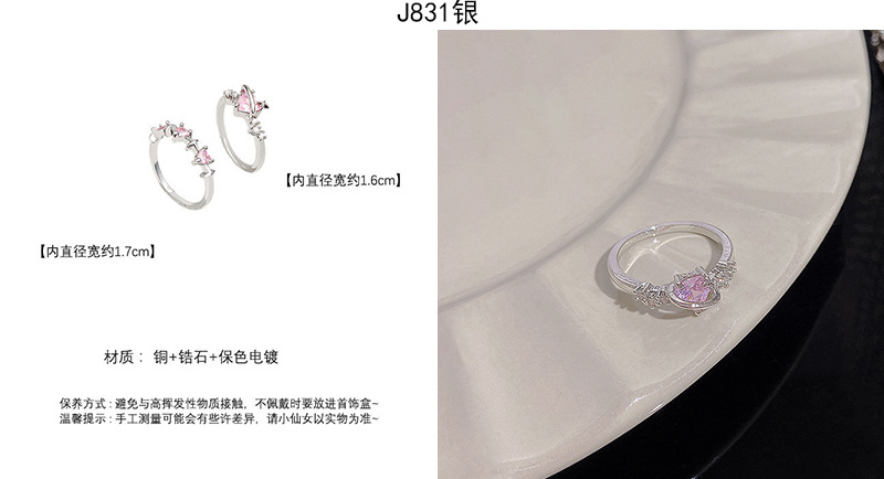 Silver zircon open adjustable ring, elegant