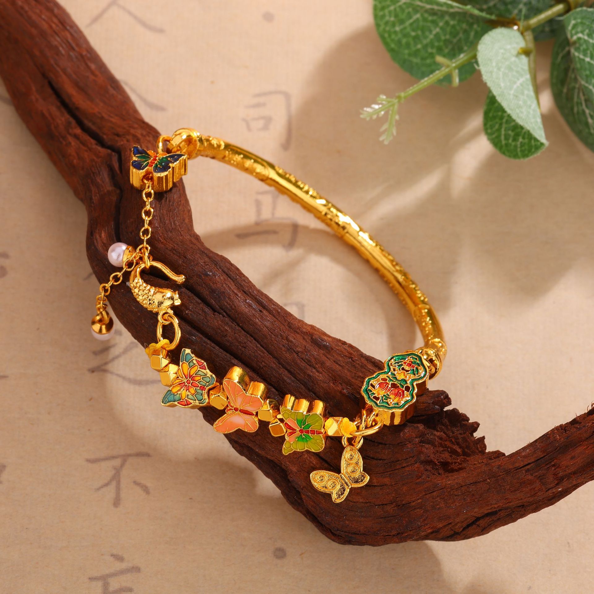 Gold Half Bangle, Butterfly Pearl, Design Jewelry