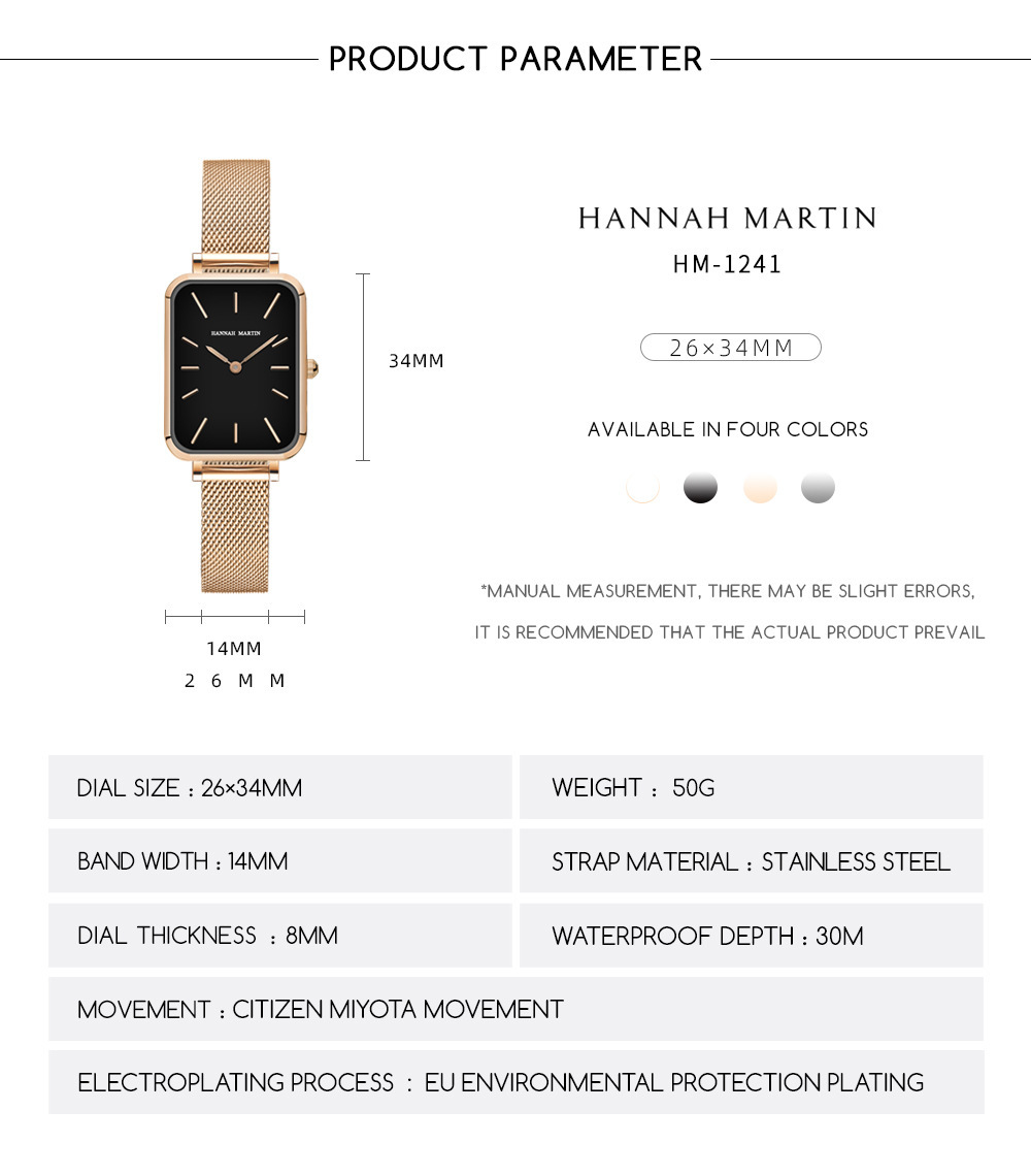Waterproof Square Dial Watch, Japanese Movement