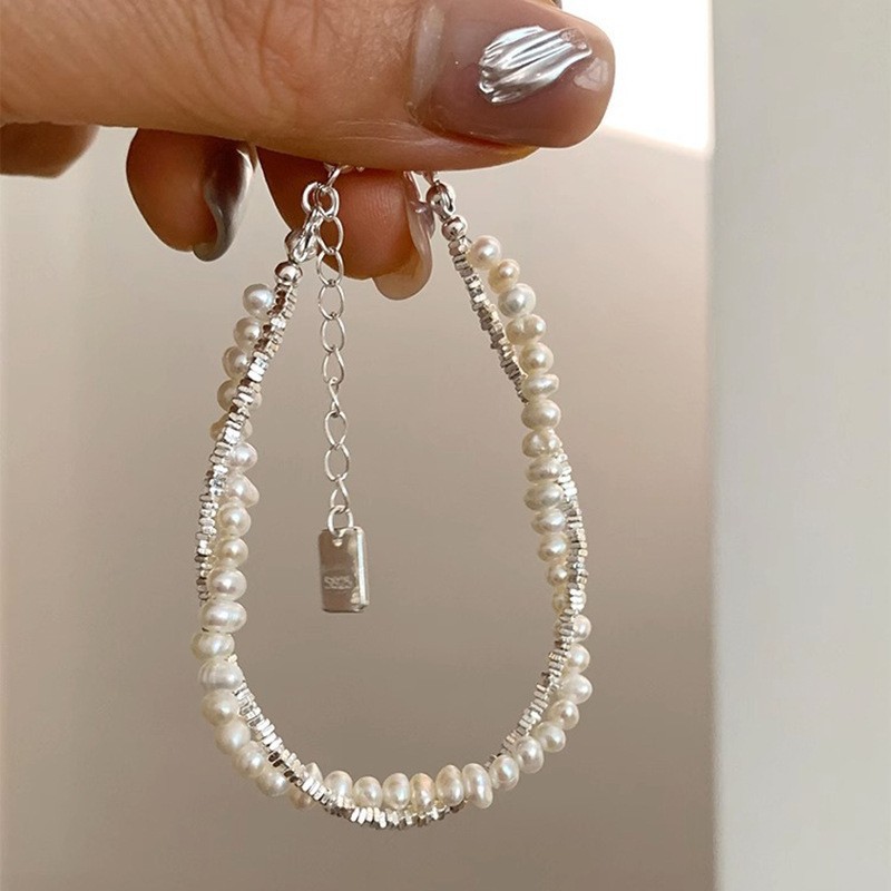 Pearl silver bracelet, S925 sterling, natural irregular, minimalist