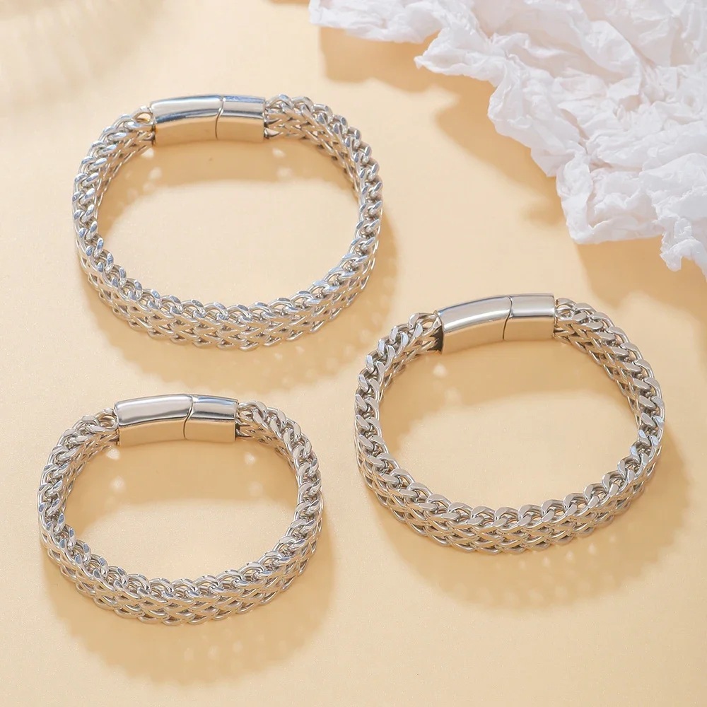 Stainless steel men's bracelet two-sided punk style