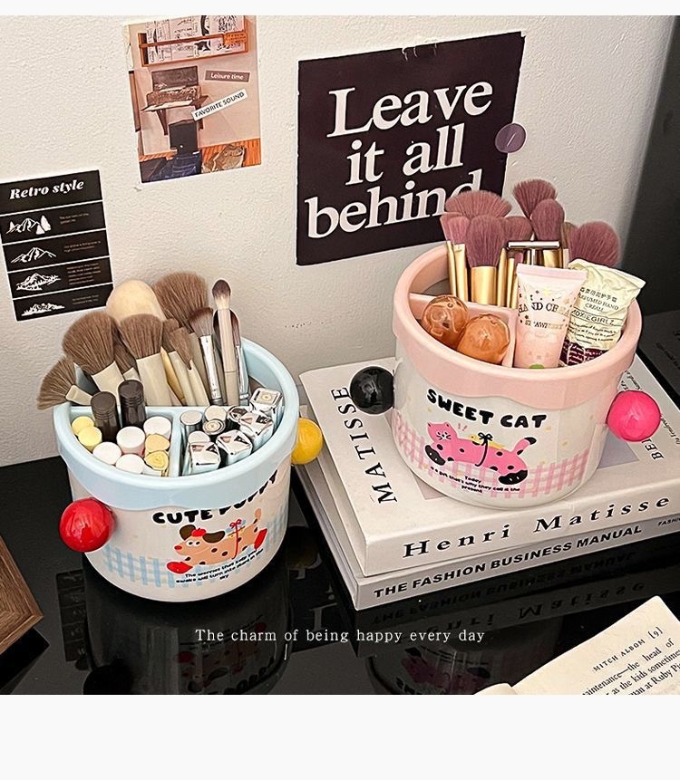 Frisiertisch-Kosmetikbox mit Lippenstift-, Lidschatten- und Pinselhalter