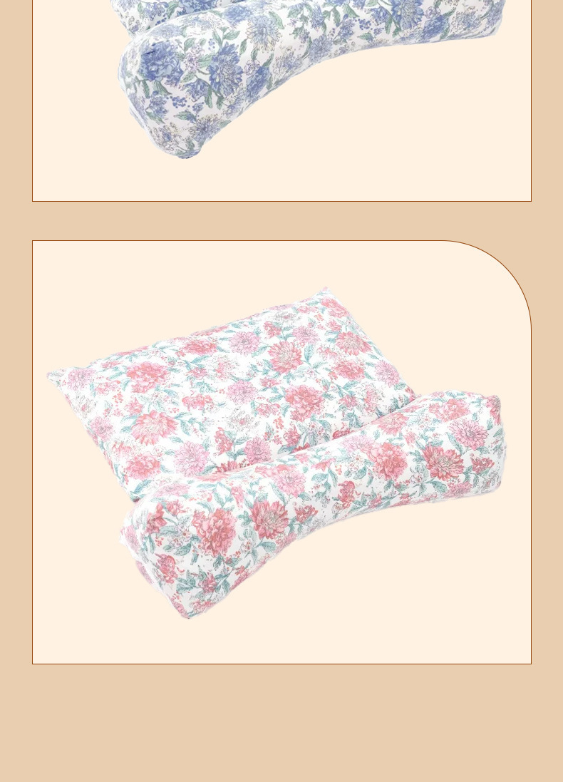 Buckwheat Cervical Pillow, Floral Pattern, Integrated
