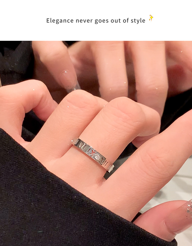 Edelstahl-Ring mit römischen Ziffern und Zirkonia