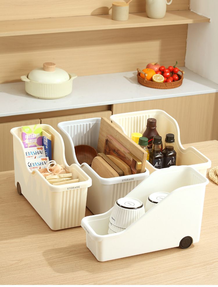 Kunststoff-Küchenlagerbox mit Rädern, japanischer Stil