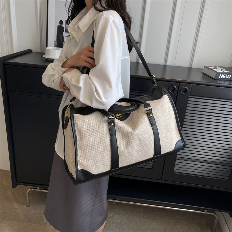 Vintage canvas travel bag for women, color block design